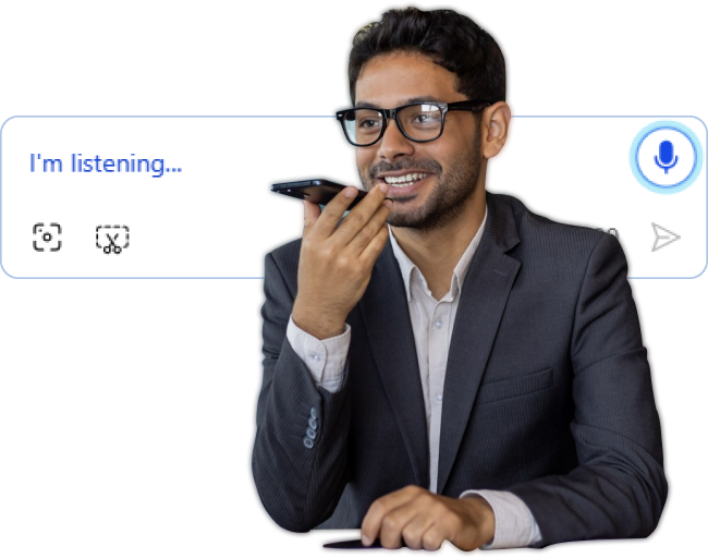 A man using voice search on his phone.