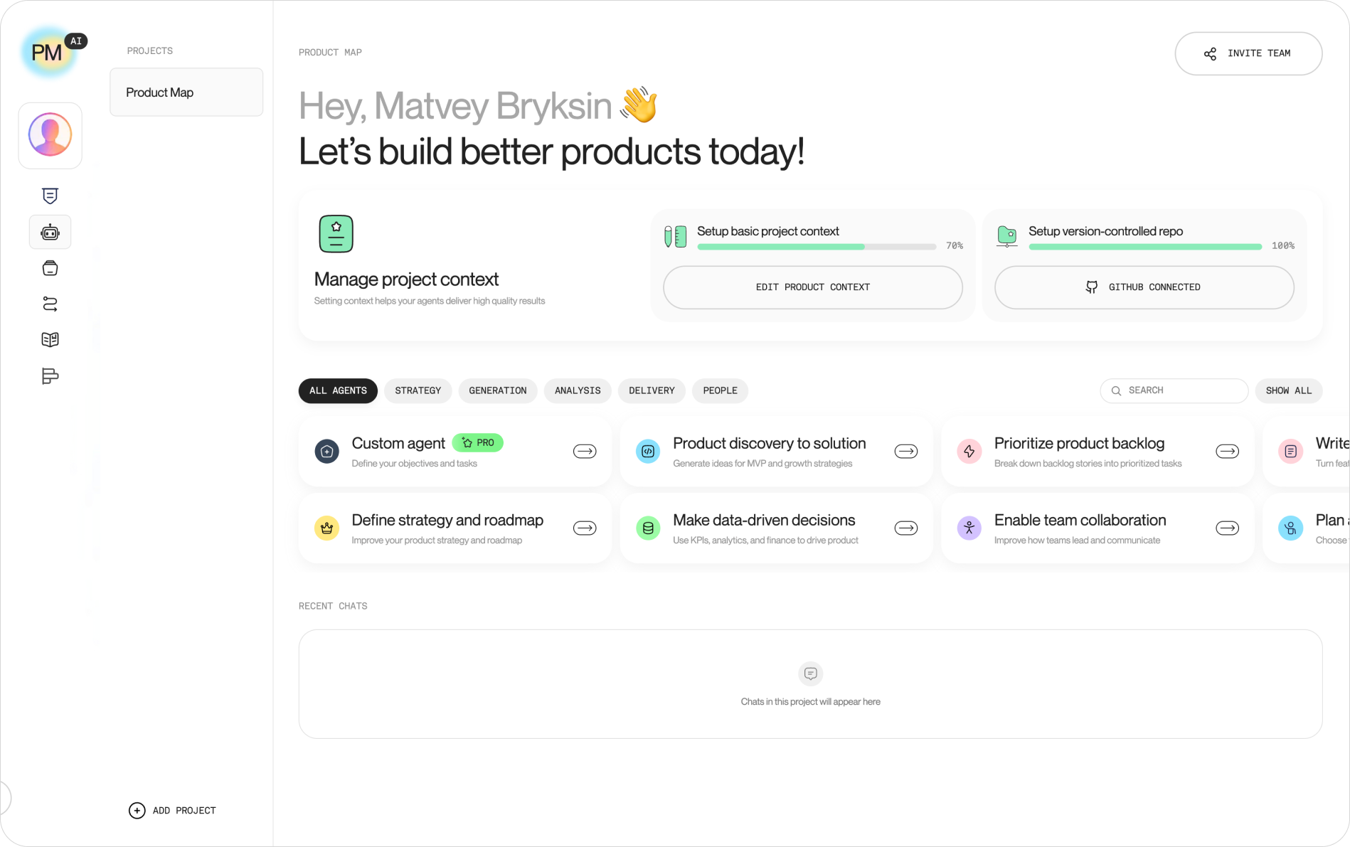 The project home screen with the "Setup version-controlled repo" bar at 100% and the button now labeled "GitHub Connected"