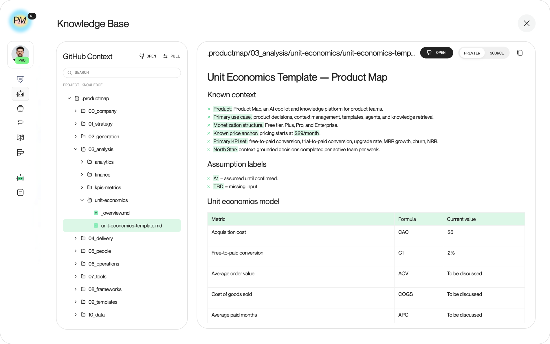 Unit economics AI agent template from the product context repository. Used by agents to draft and update the model based on the feedback from analytics