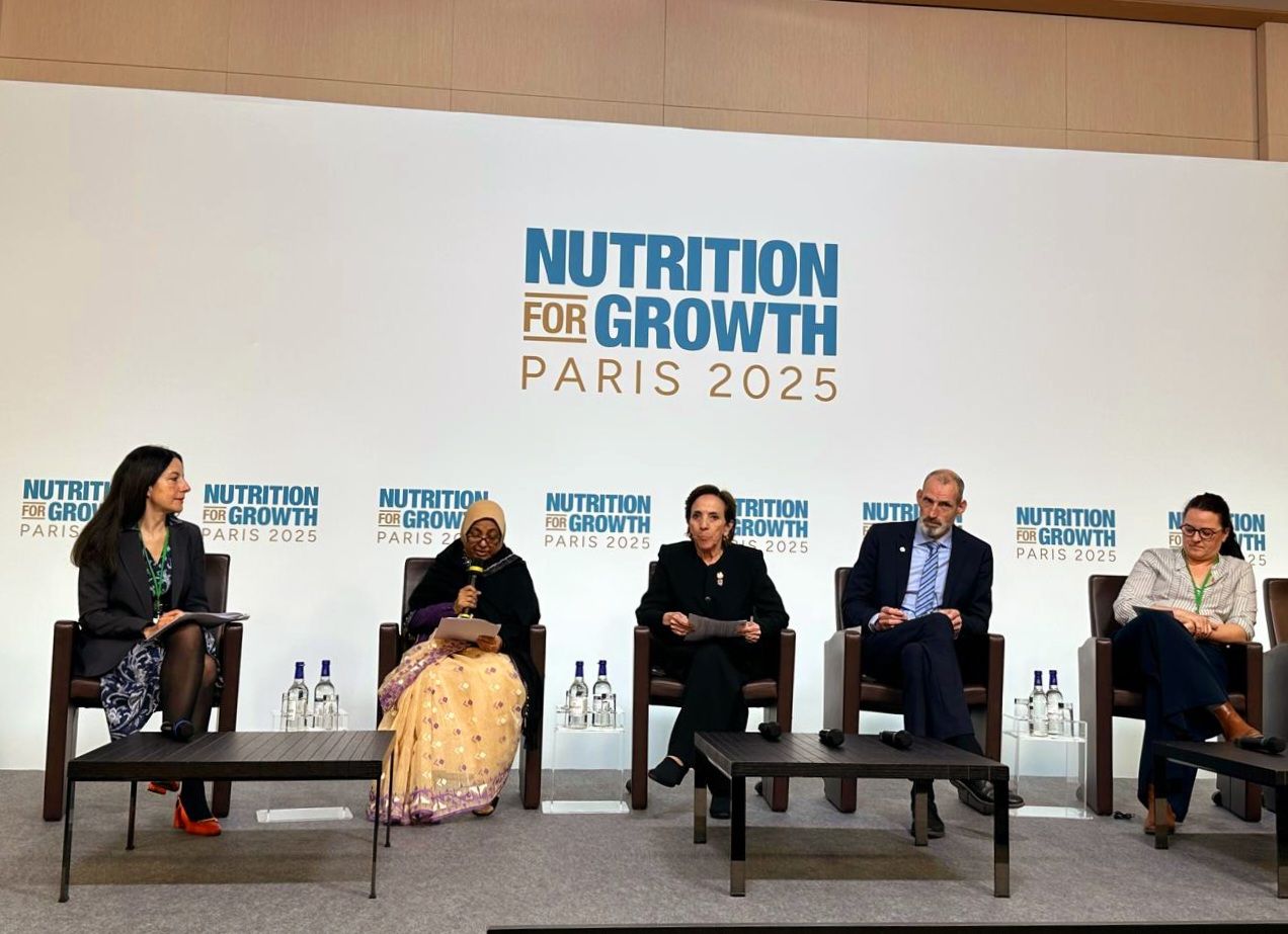 Photo of CIFF’s Executive Director for Nutrition, Anna Hakobyan, moderating a panel at Nutrition for Growth in Paris 2025. 