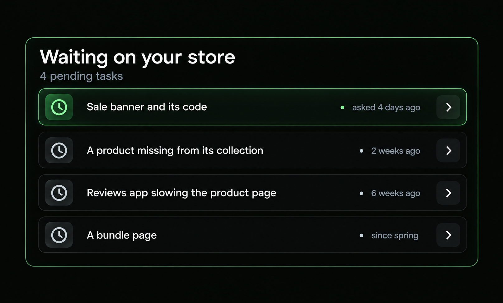 Dashboard titled Waiting on your store, listing four pending tasks