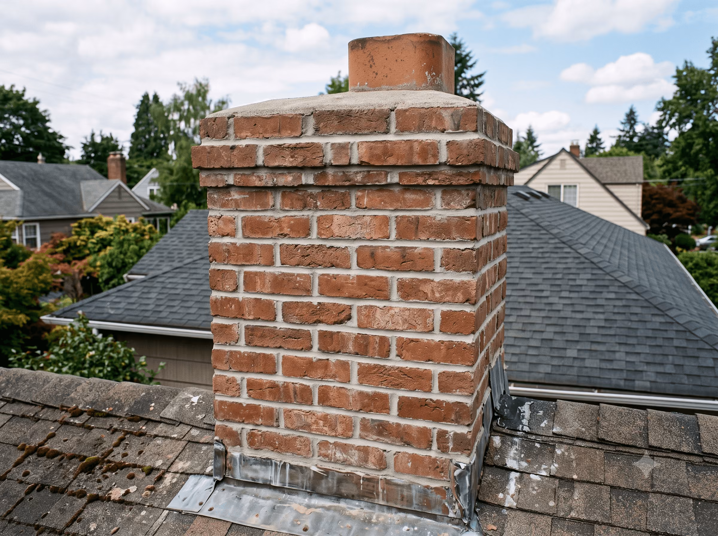 Residential chimney and masonry exterior.