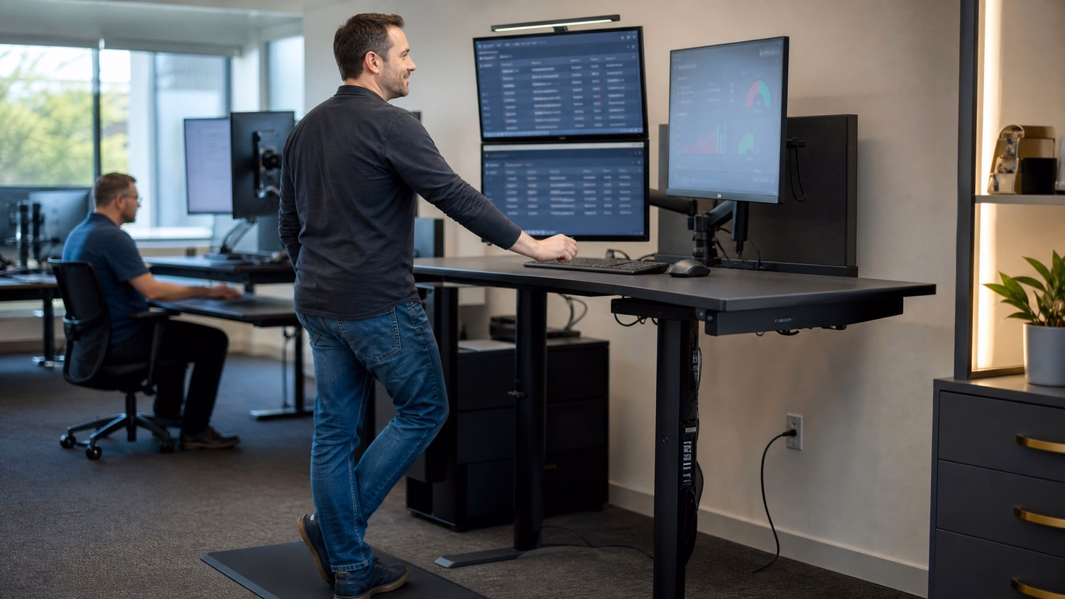 Lawyer reviewing cybersecurity report at standing desk 60 chars