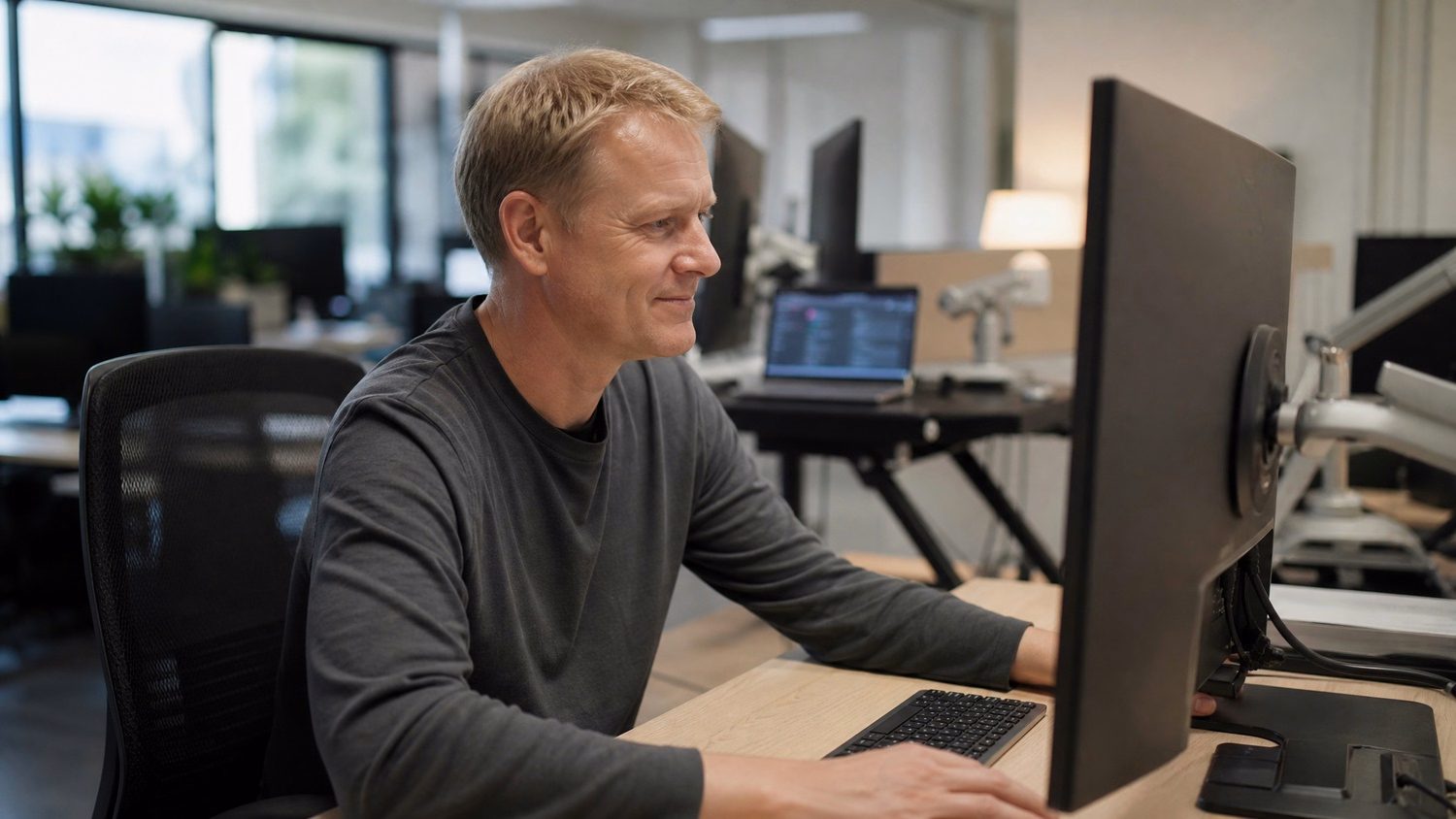 Man reviewing mobile security policy settings on monitor 63 chars