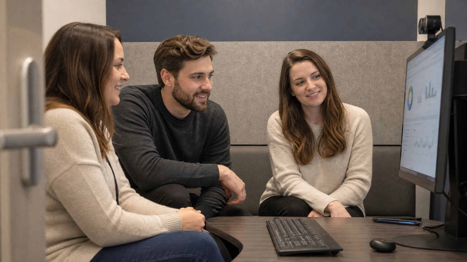 IT team reviews hybrid cloud strategy on screen 41 characters