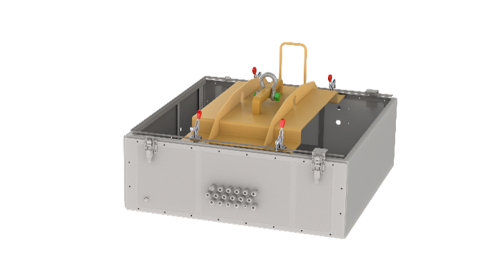 Engineering render of supporting tooling from the Siemens Energy hydraulic sub-system assembly equipment set