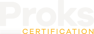 Proks Certification wordmark logo in white on a transparent background.