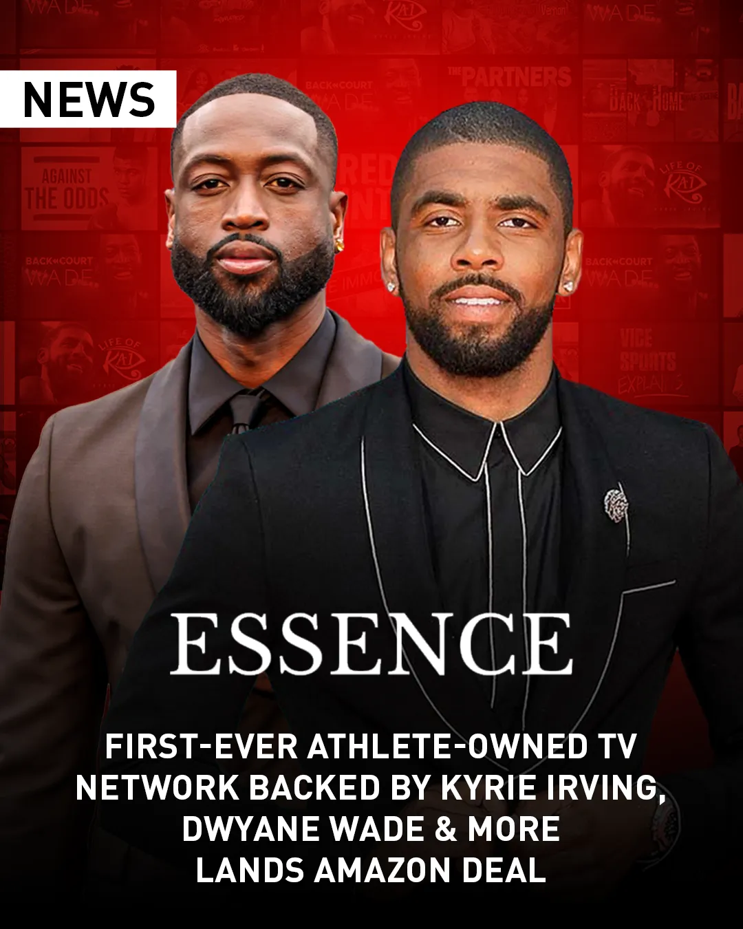 Players against a red background with the Essence logo overlayed and centered on the screen.