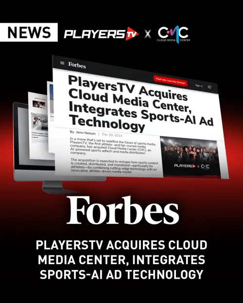 Newspaper against a red background with the Forbes logo overlayed and centered on the screen.