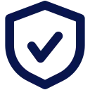 Purple shield outline with a check mark inside symbolizing protection or security.