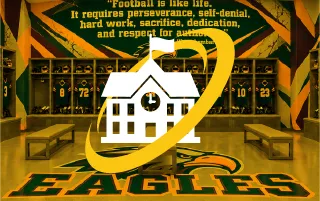 High school locker room with wall and floor graphics