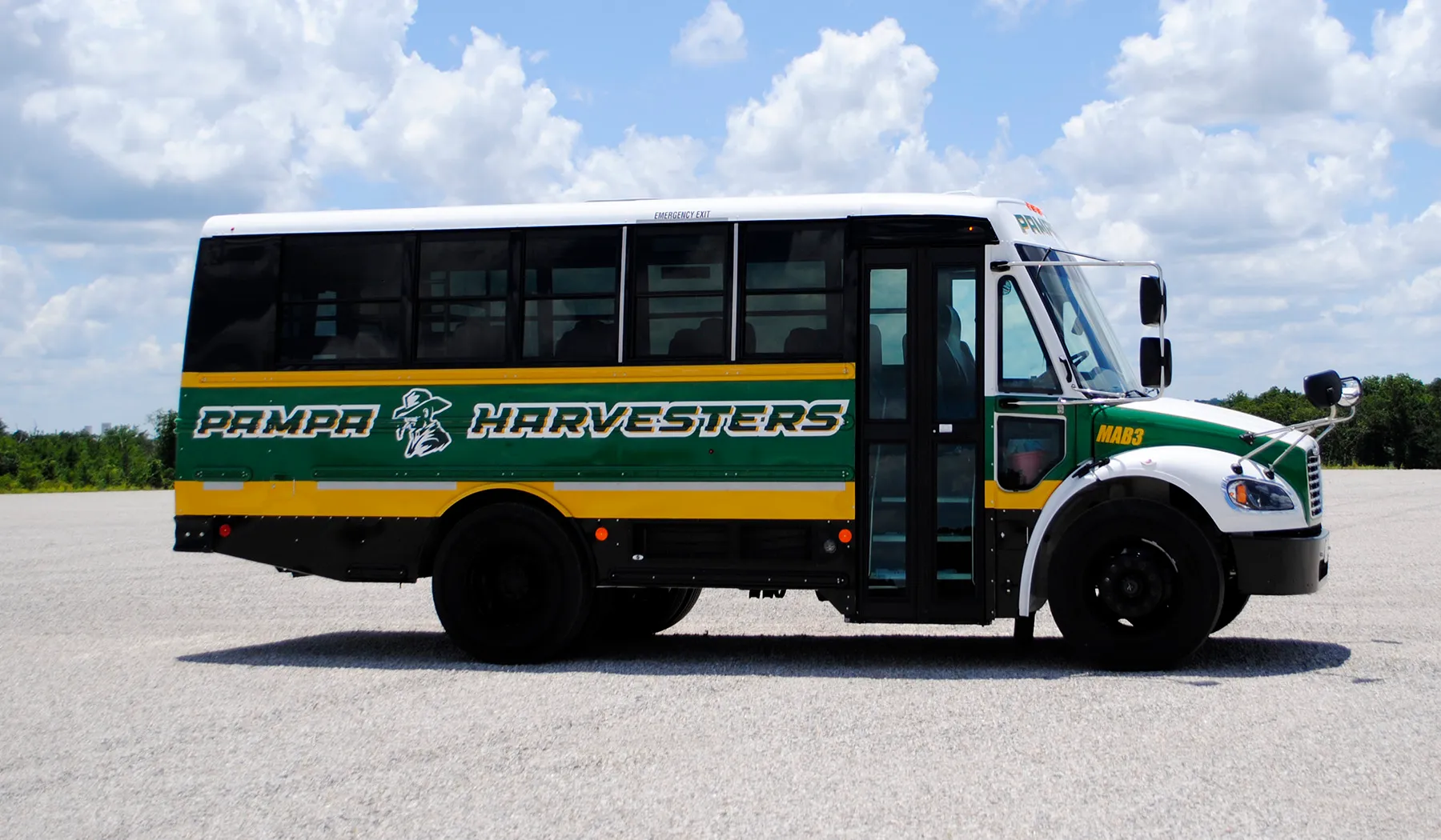 Side view of a Pampa Harvesters shuttle wrapped by National Wrap Co.
