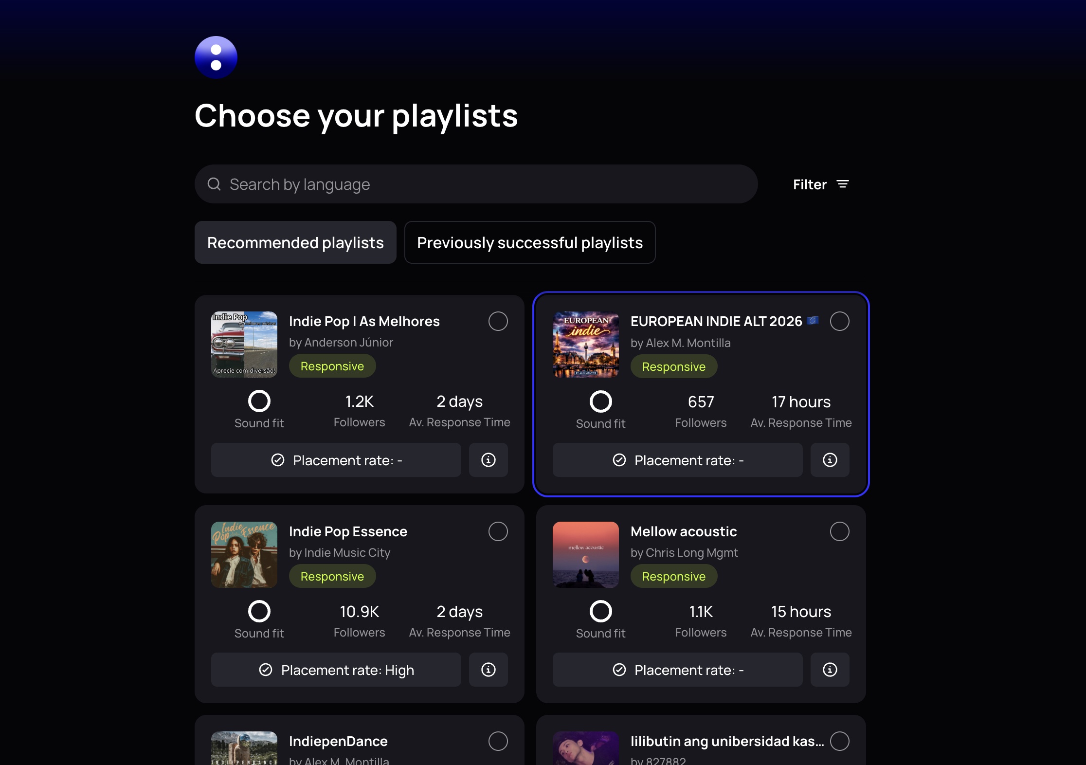 un:hurd music playlisting choose your playlists