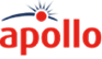 Apollo Fire logo with red text and a sunburst design above the letter a.