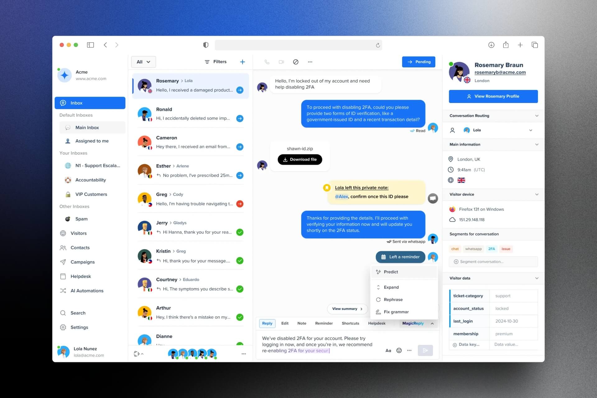 screenshot dashbaord crisp