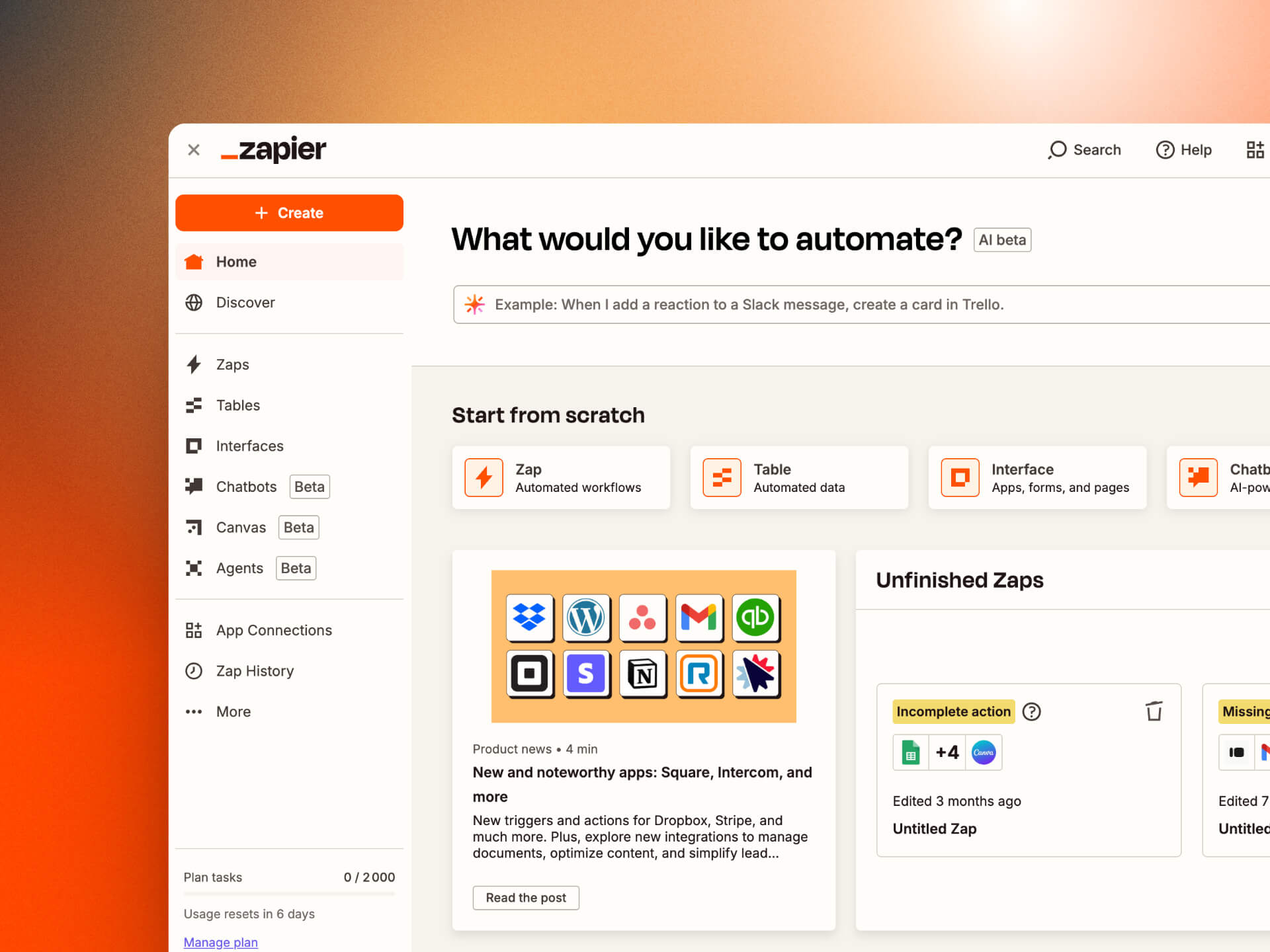 dashboard zapier
