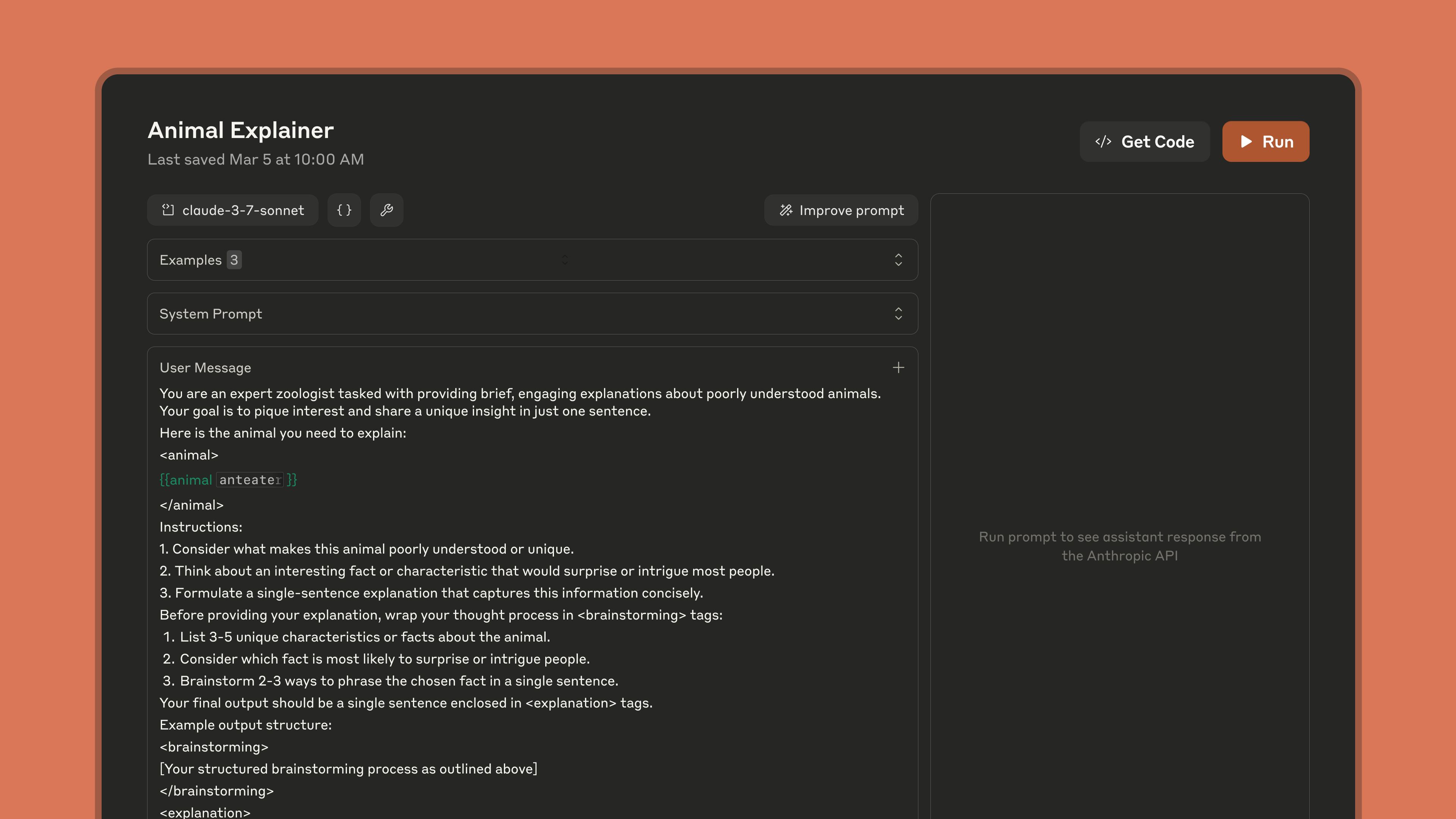 Console développeur Anthropic - Workbench pour tester les appels API