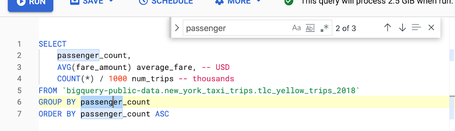 Editeur SQL BigQuery dans la console Google Cloud