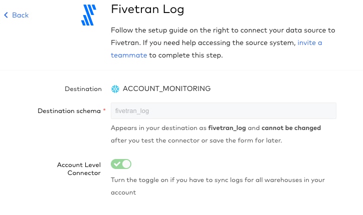 Dashboard Fivetran - connecteur et statut de synchronisation