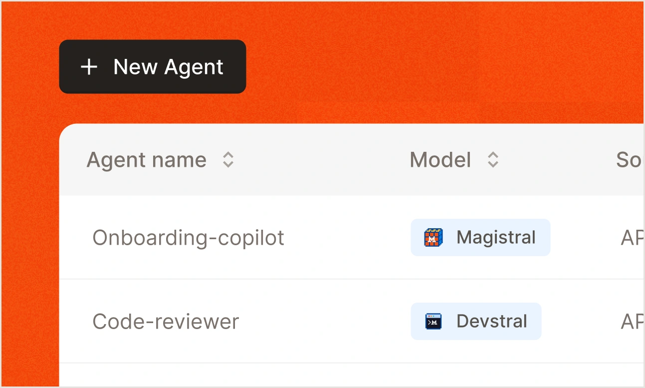Console développeur La Plateforme de Mistral AI - agents et modèles disponibles