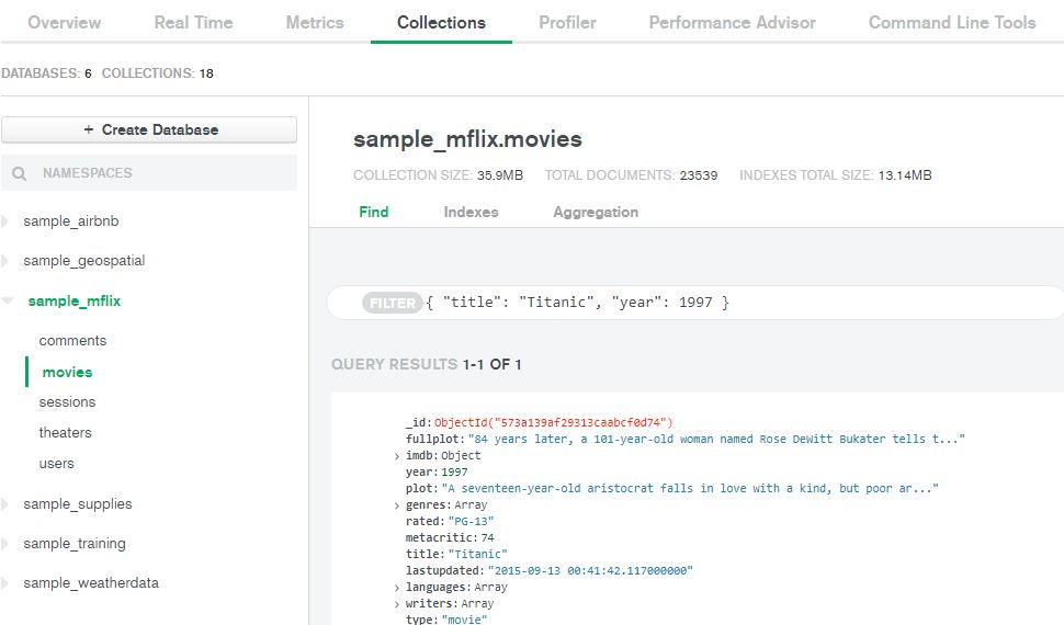 Interface MongoDB Atlas - explorateur de données et clusters