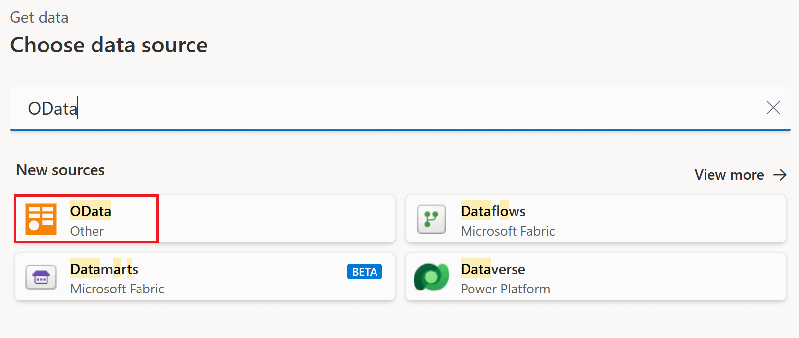 Fenêtre de sélection des sources de données Power Query