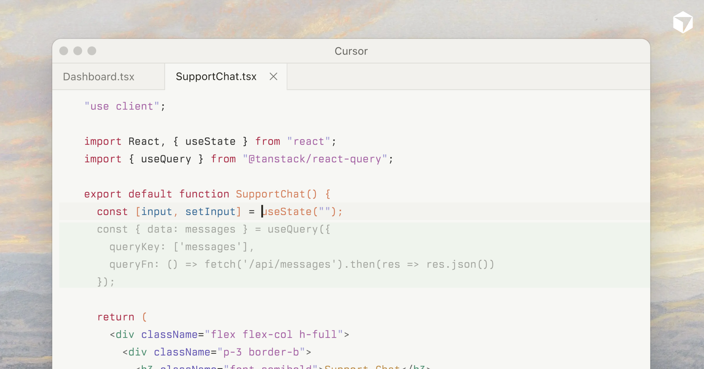 Autocomplétion et suggestions de code dans l'éditeur Cursor