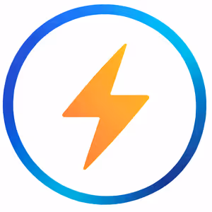 Orange lightning bolt inside a blue circular gradient border on white background.