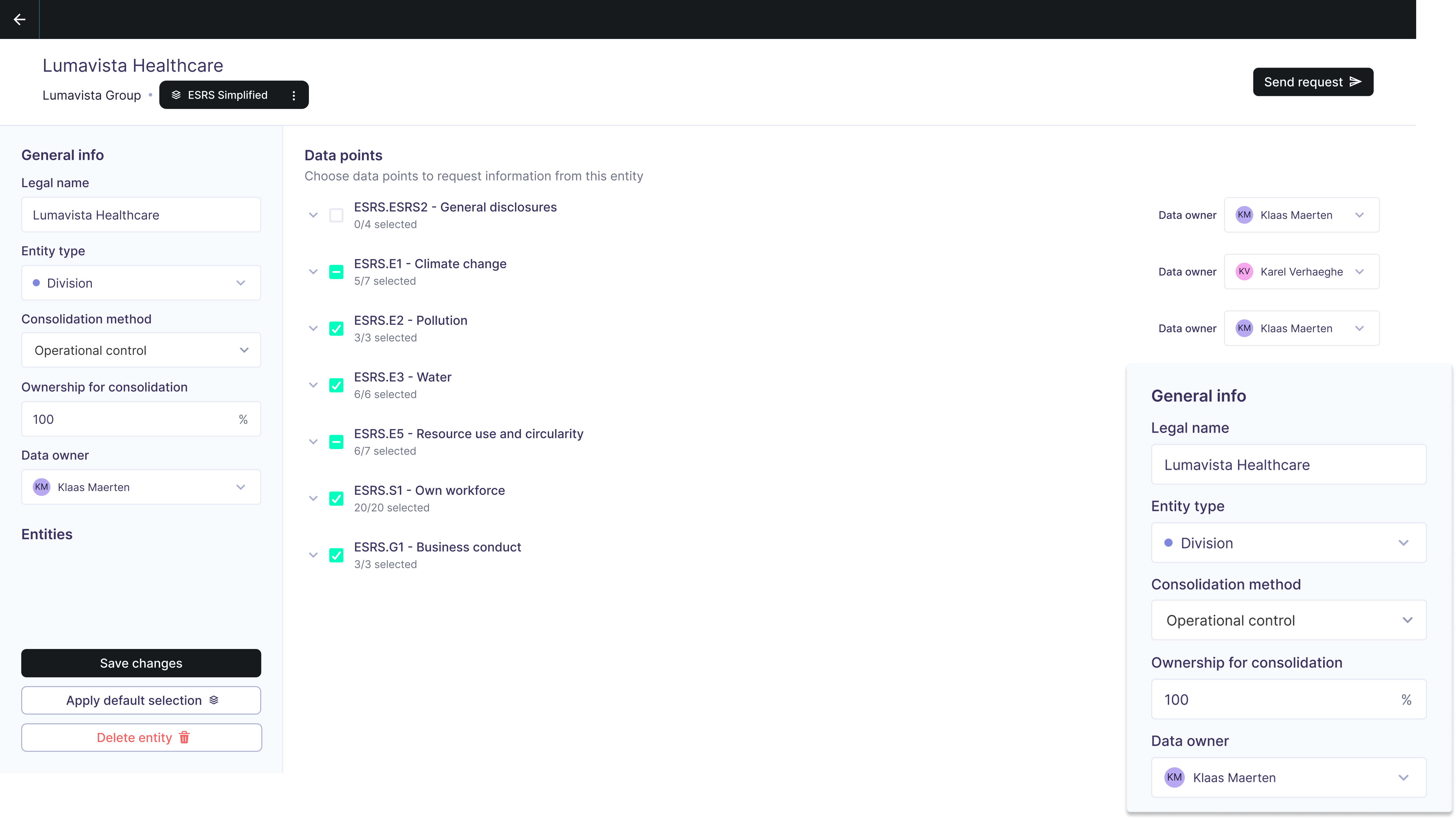 Assigning a data owner to each ESG data point for one part of the company