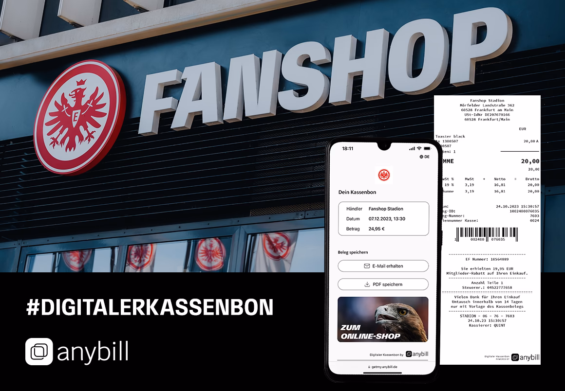 Pressebild: Eintracht Frankfurt setzt auf Digitalisierung und Nachhaltigkeit in den Fanshops: Kooperation mit anybill erm…