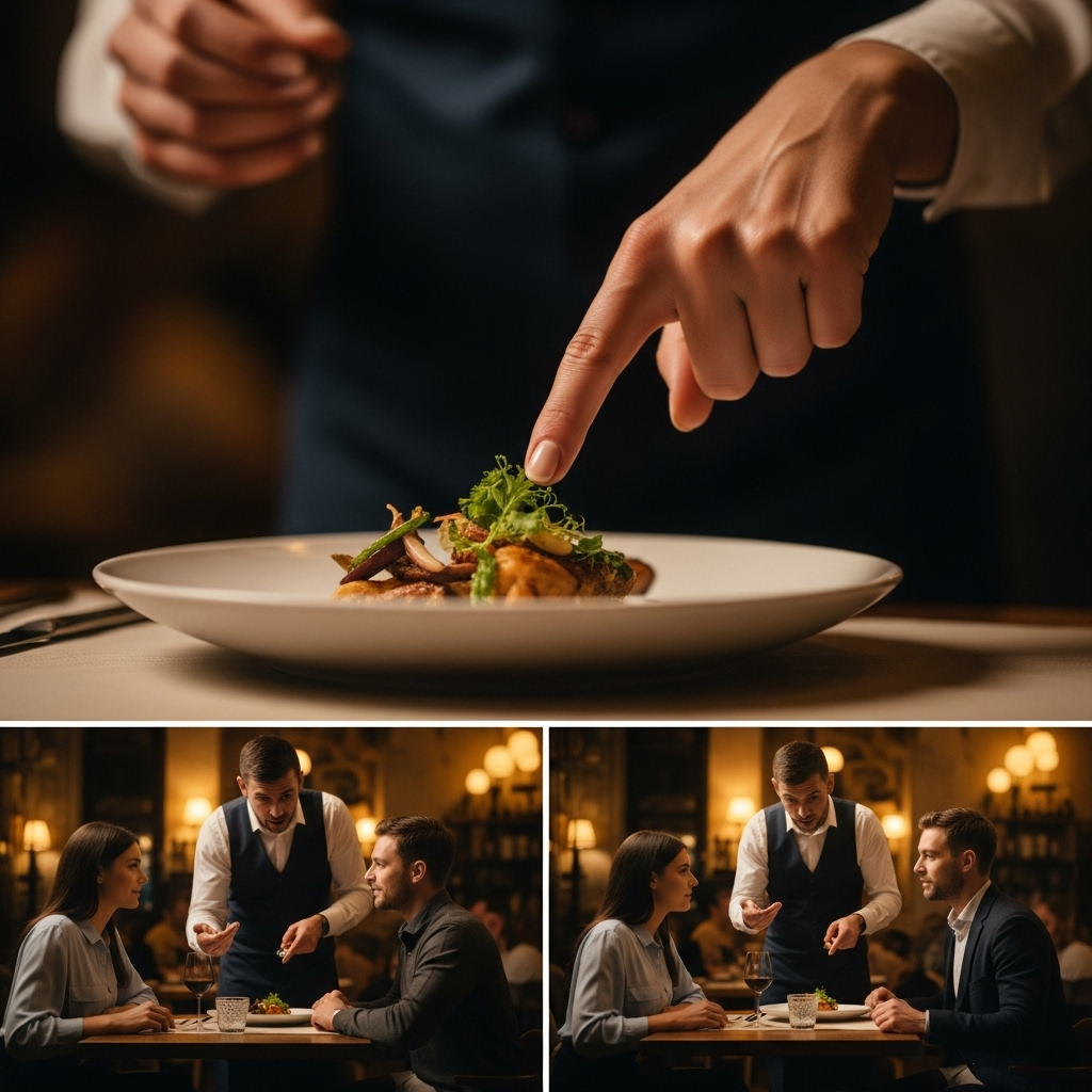 Waiter presenting a seasonal dish