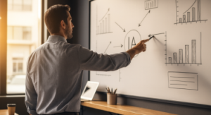 Restaurant manager analysing a performance dashboard to plan AI adoption strategy