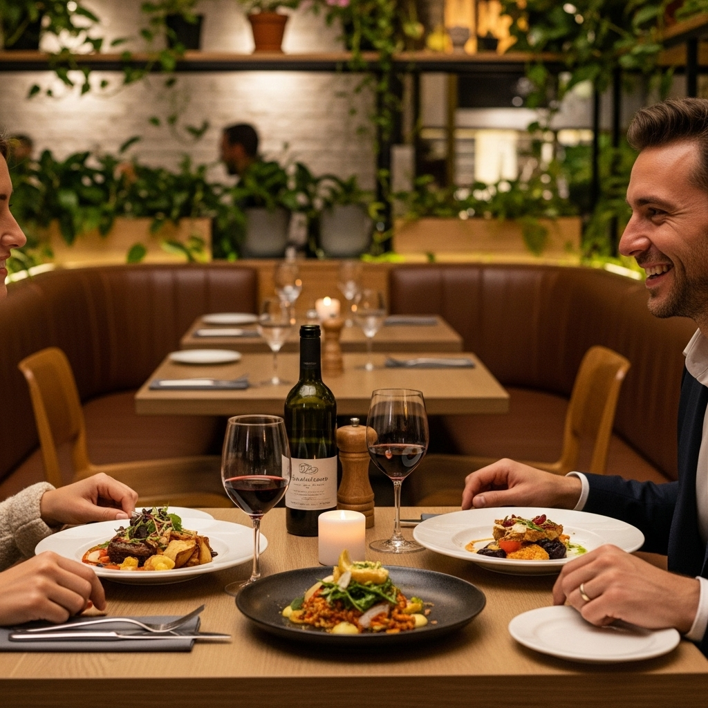 Happy customers at a sustainable restaurant