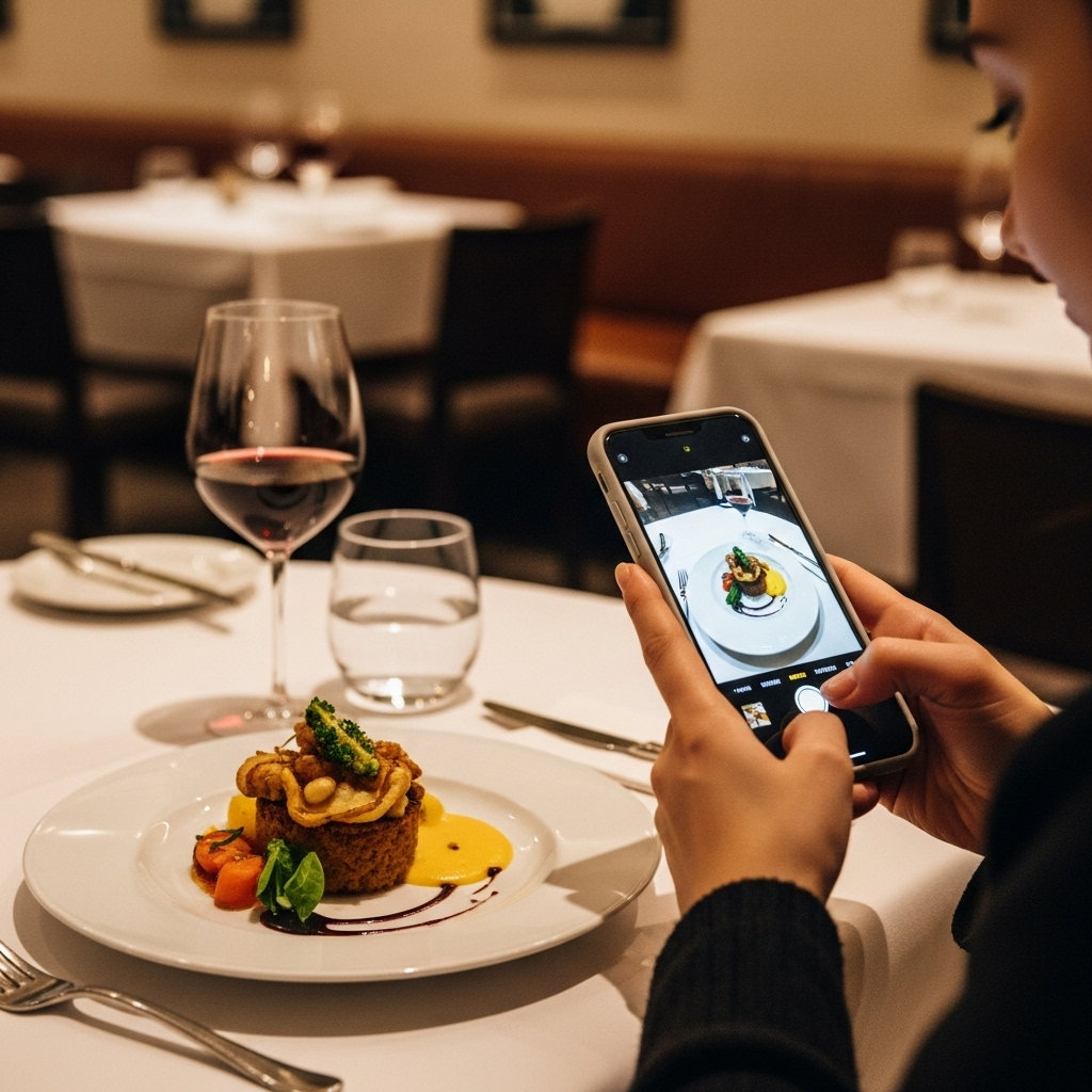 Food influencer at a restaurant