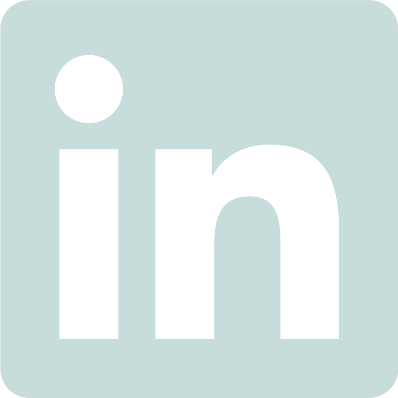 White LinkedIn 'in' logo on a light blue rounded square background.