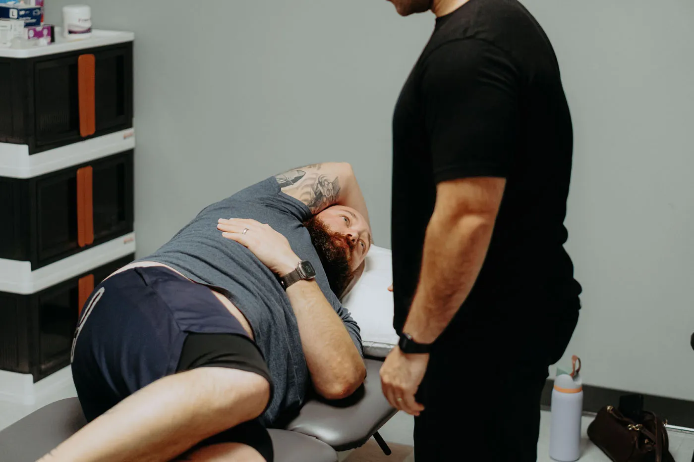 Physical therapist treating a cervical lateral flexion restriction