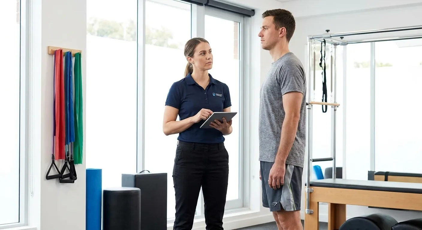 Patient working with a provider at a physical therapy clinic in Winter Garden, FL during a functional movement assessment