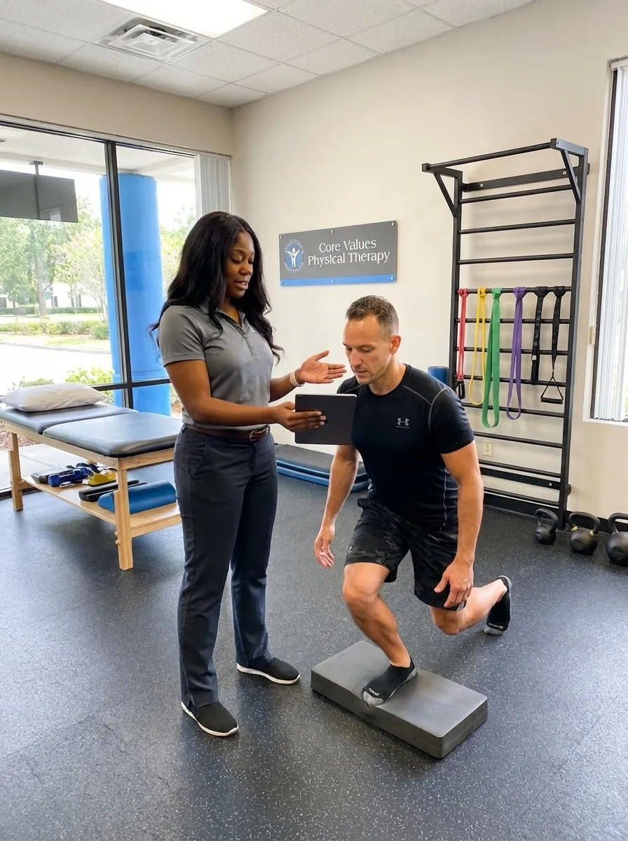 Patient working with a provider at a performance physical therapy clinic in Orlando