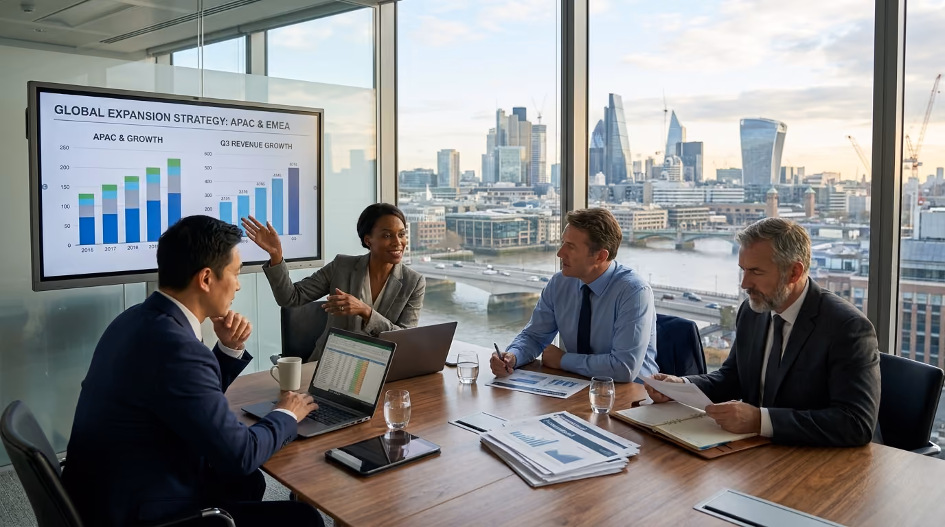 Executivos discutindo projetos em reunião
