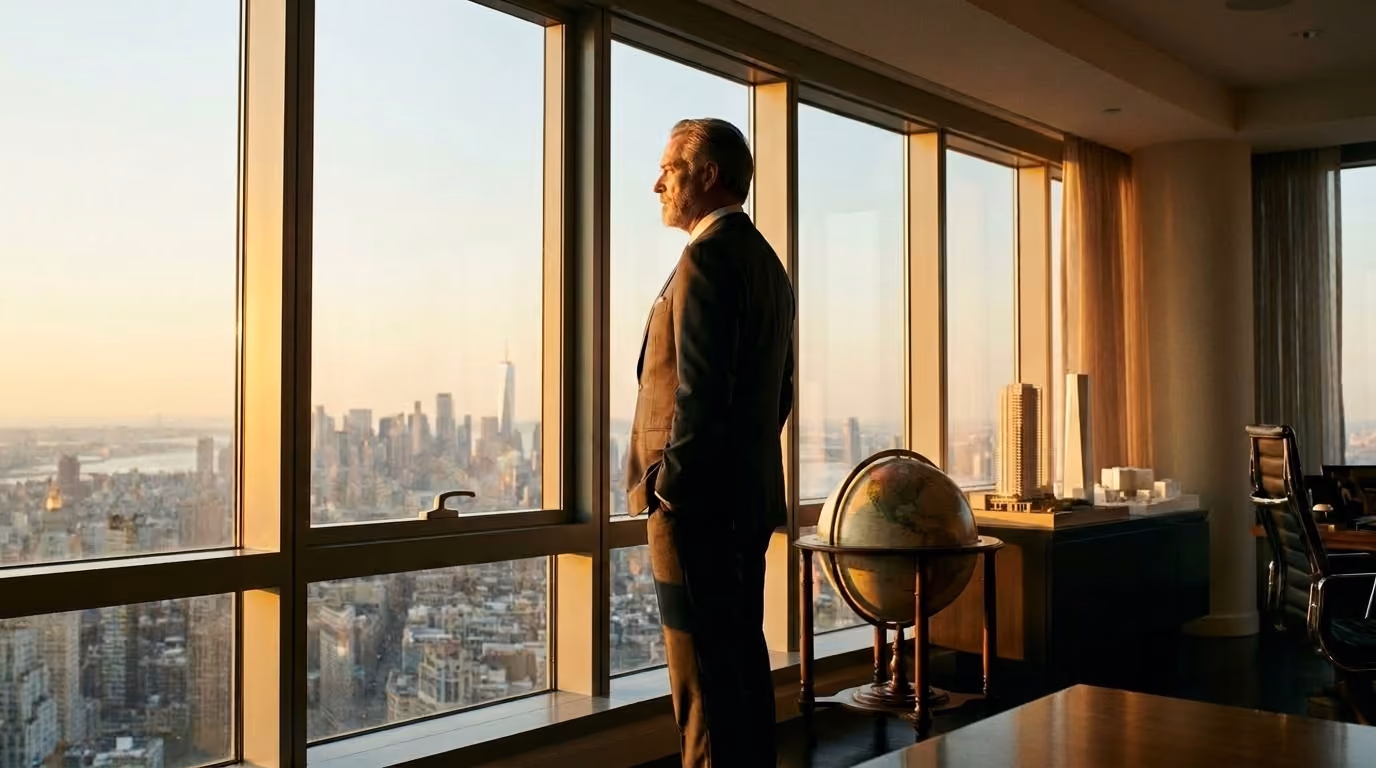 Empresário observando a cidade do alto
