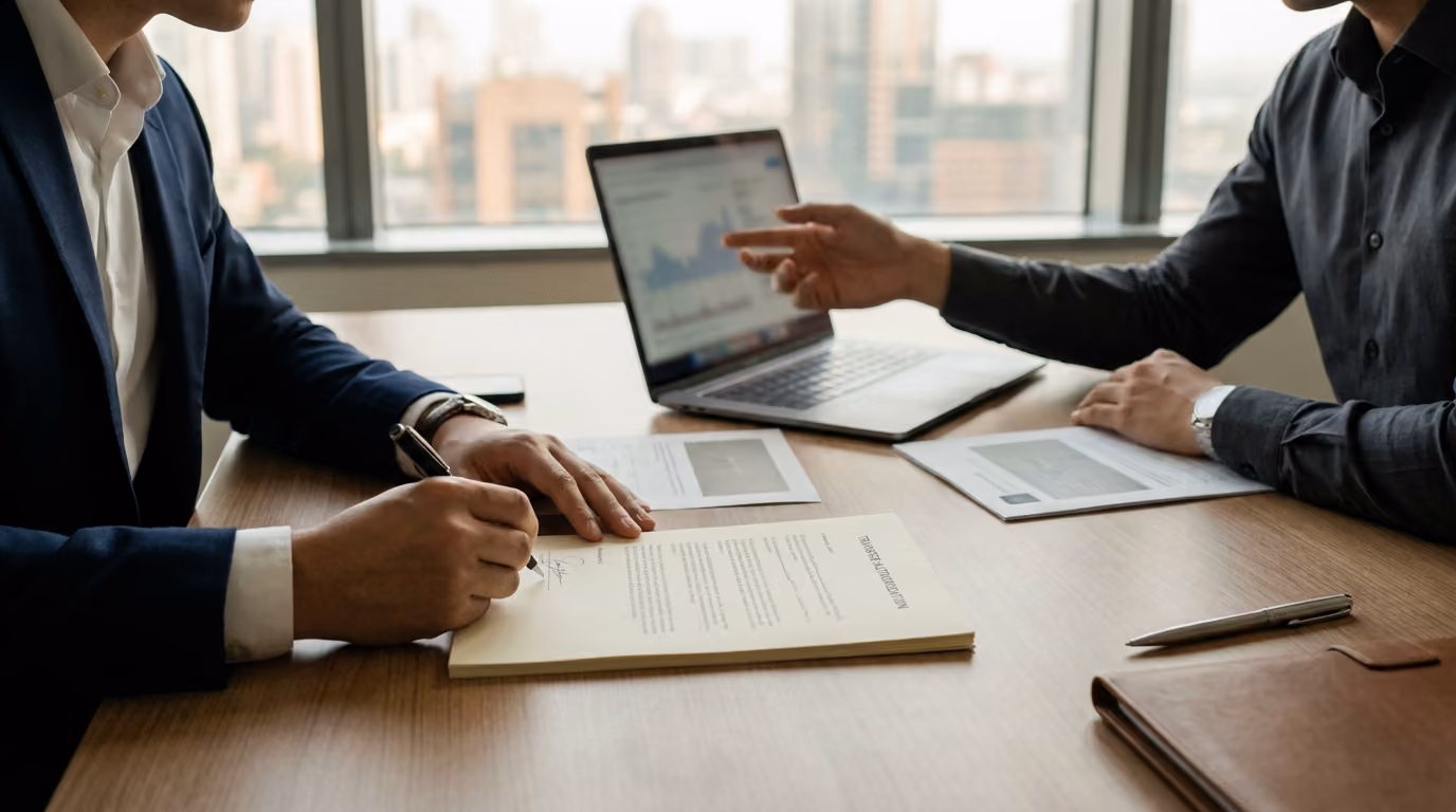 Cliente assinando uma autorização de transferência