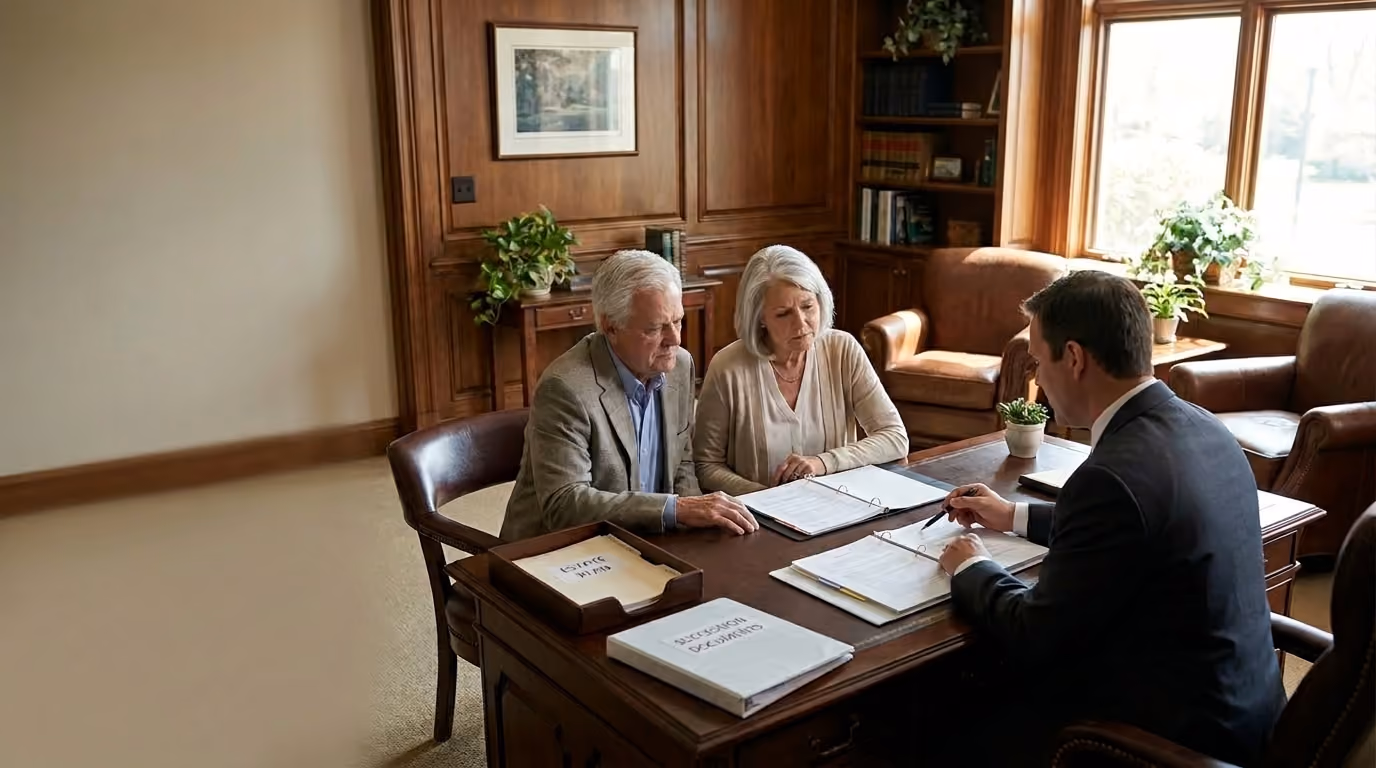 Casal em conversa com um consultor