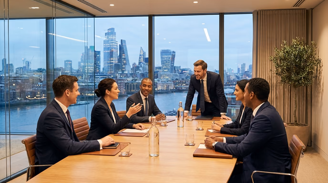 Executivos reunidos em sala de reuniões