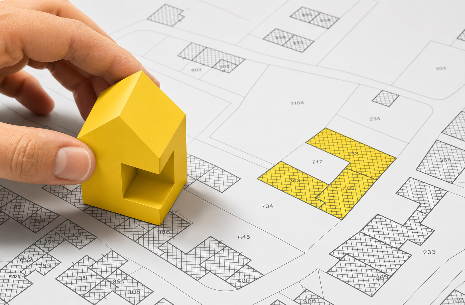 Architectural drawing with yellow house to fit.