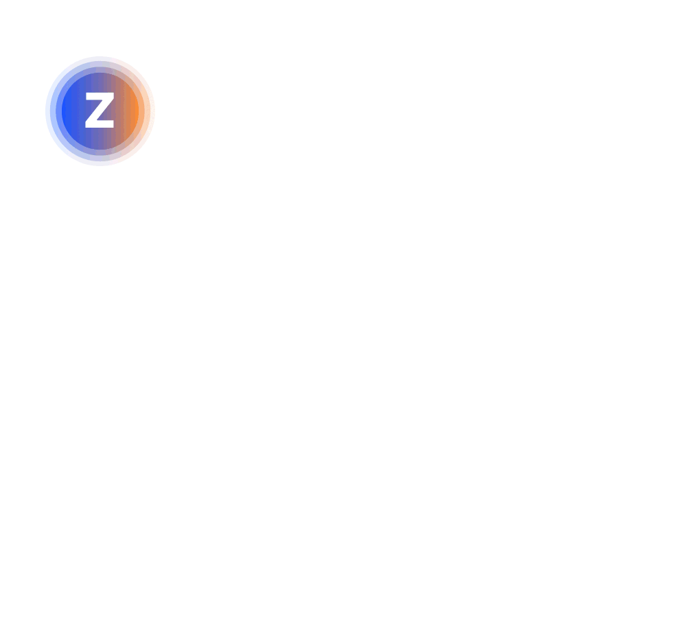 Animated circle with blue and orange gradient and white letter Z in the center.