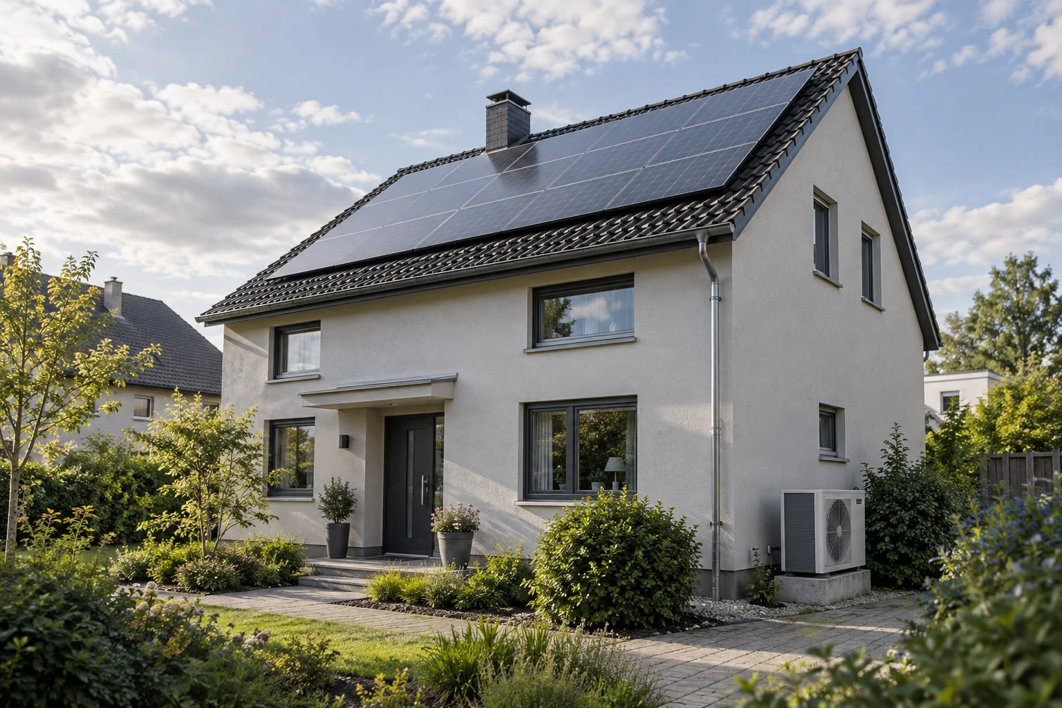 Modernisiertes Wohnhaus mit Photovoltaik und Wärmepumpe