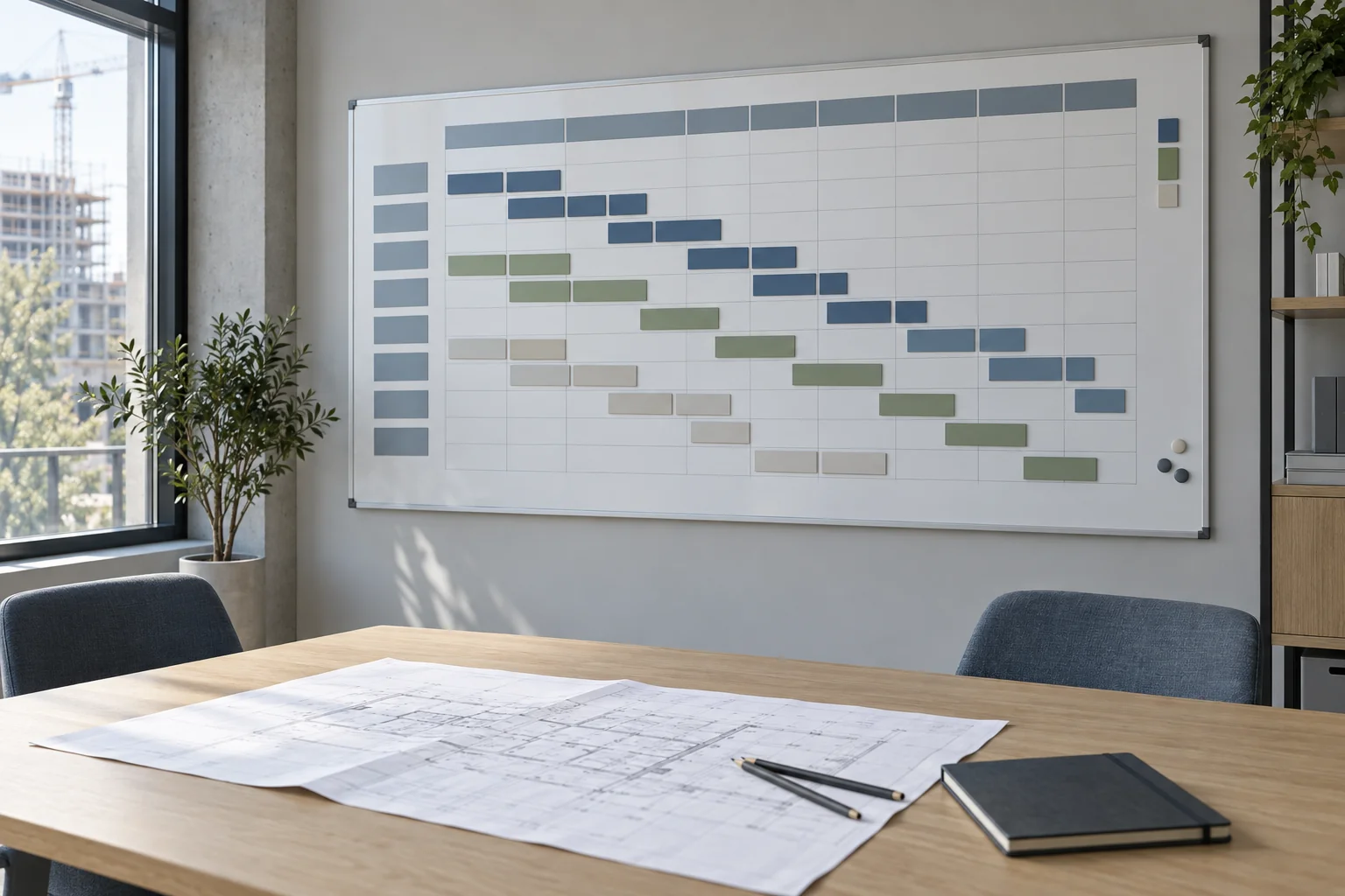 Ablaufplanung mit versetzten Arbeitspaketen an einer Projekttafel