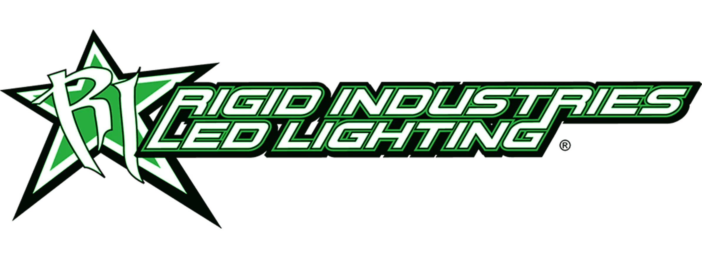 Rigid Industries LED Lighting logo with stylized RI letters and a green star background.