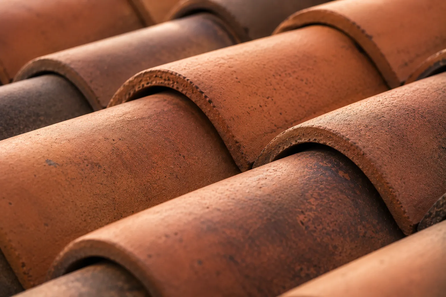 Clay barrel roof tiles, macro detail