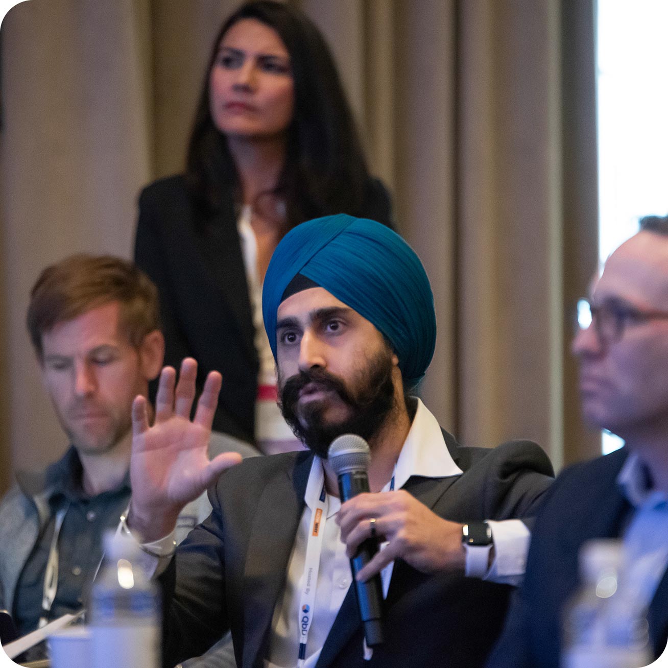 An audience member asking a question at QbDVision's Digital CMC Summit